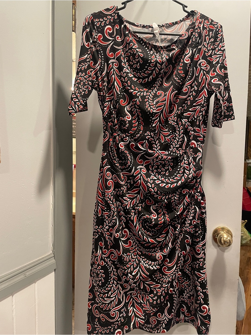 NY Collection Black & Red Paisley Midi Dress with Gathered  Waist size S
